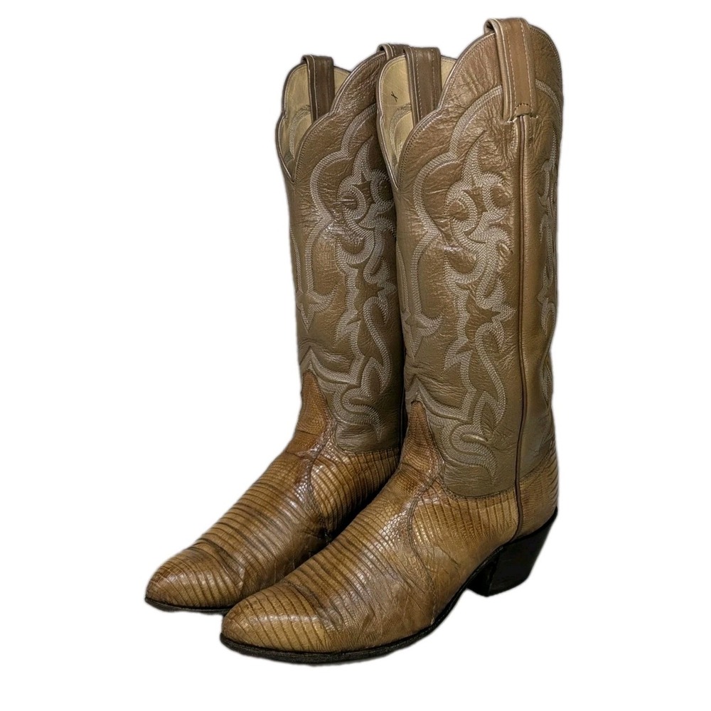 Tony Lama Women's Exotic Lizard Cowboy Boots Rodeo Tan Snip Toe USA 6 C 35356